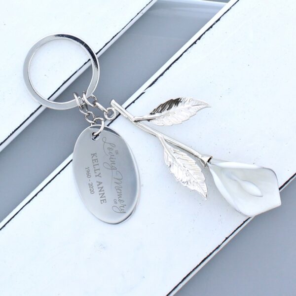 Personalised Silver Plated 'In Loving Memory' Calla Lily Keyring - Image 5