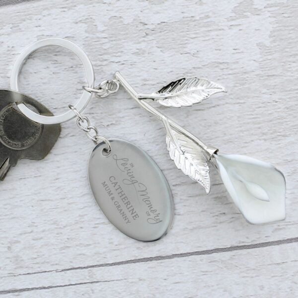 Personalised Silver Plated 'In Loving Memory' Calla Lily Keyring - Image 6