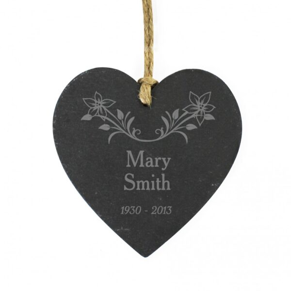 Personalised In Loving Memory Floral Slate Heart Decoration - Image 2