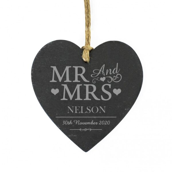 Personalised Mr & Mrs Slate Heart Decoration - Image 2