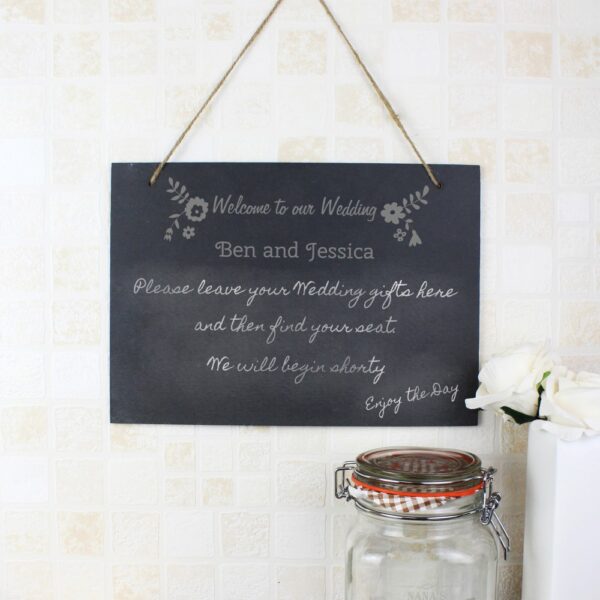 Personalised Wedding Flowers Hanging Large Slate Sign - Image 2