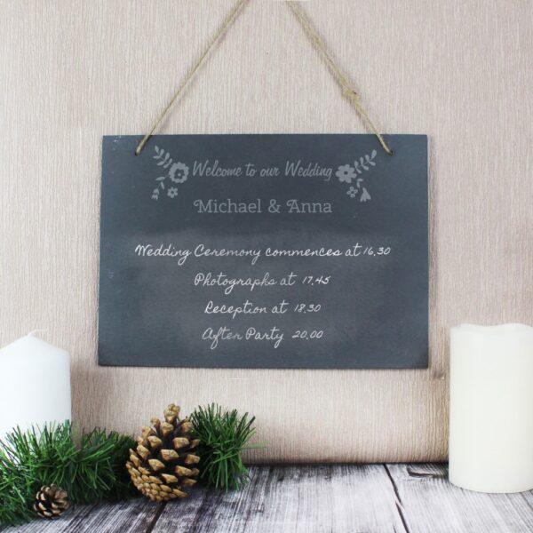 Personalised Wedding Flowers Hanging Large Slate Sign - Image 3