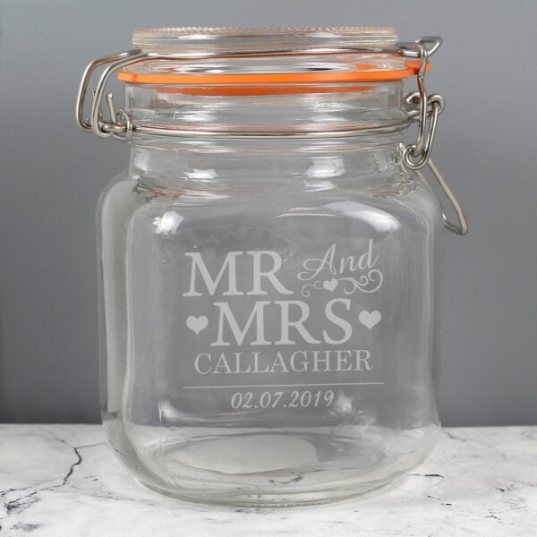 Personalised Mr & Mrs Glass Kilner Jar - Image 3