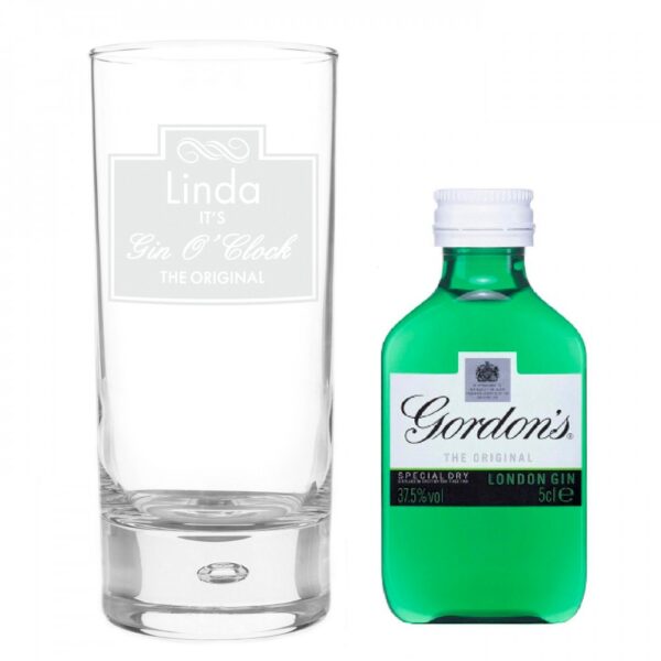 Personalised Gin OClock Hi Ball Bubble Glass & Gin Miniature Set - Image 2