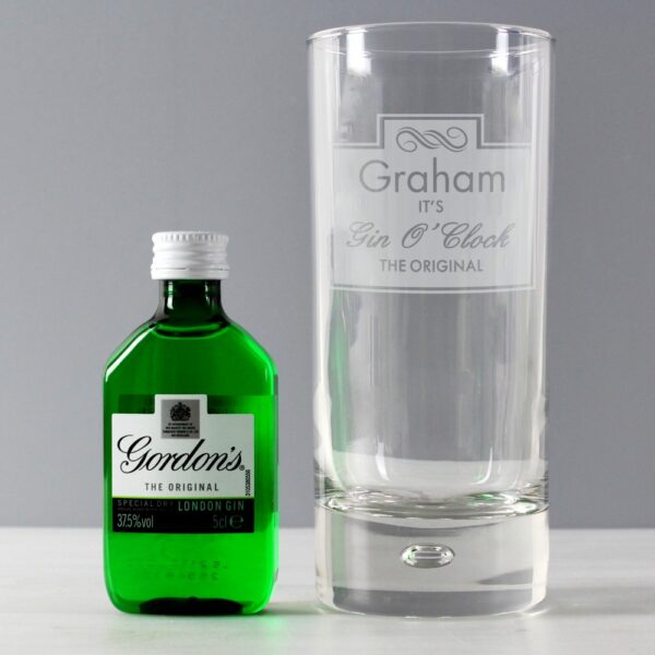Personalised Gin OClock Hi Ball Bubble Glass & Gin Miniature Set - Image 3