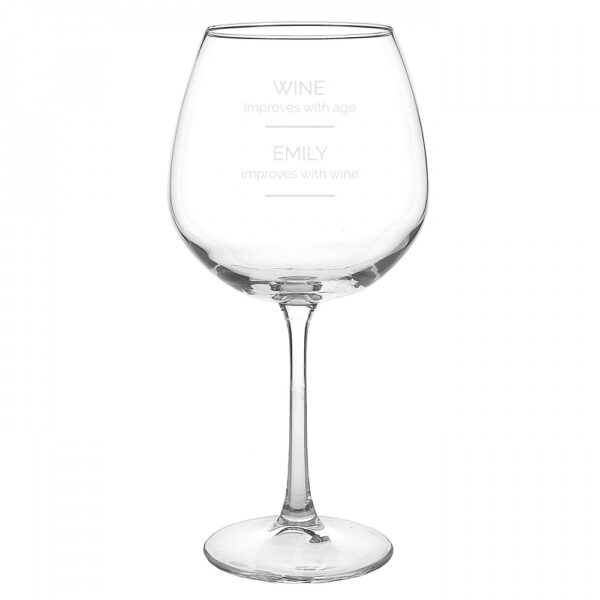 Personalised 'Wine Improves with Age' Bottle of Wine Glass - Image 2