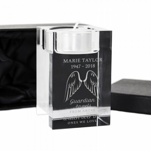 Personalised Guardian Angel Wings Glass Tea Light Holder - Image 2