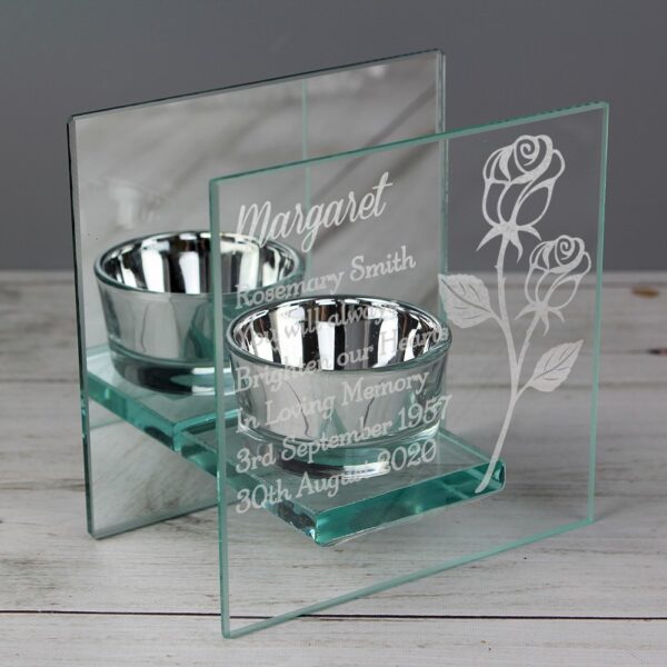 Personalised Rose Mirrored Glass Tea Light Holder - Image 3