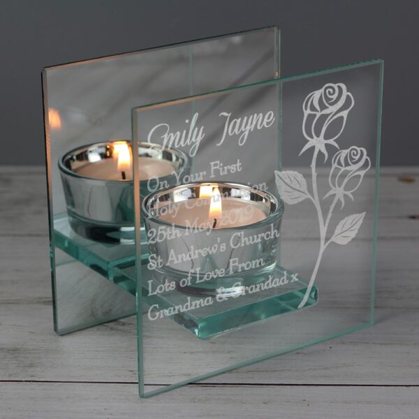 Personalised Rose Mirrored Glass Tea Light Holder - Image 5