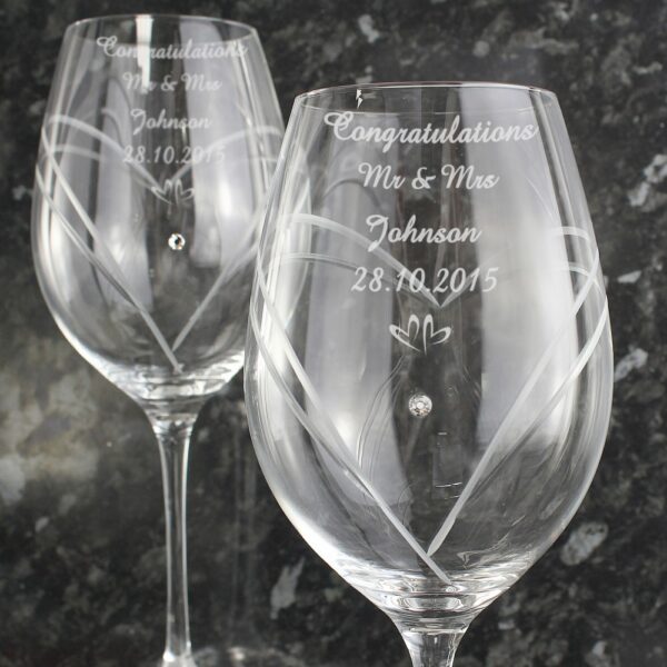 Personalised Hand Cut Little Hearts Diamante Wine Glasses with Swarovski Elements