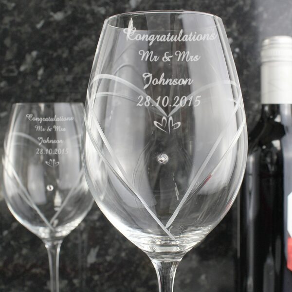 Personalised Hand Cut Little Hearts Diamante Wine Glasses with Swarovski Elements - Image 2
