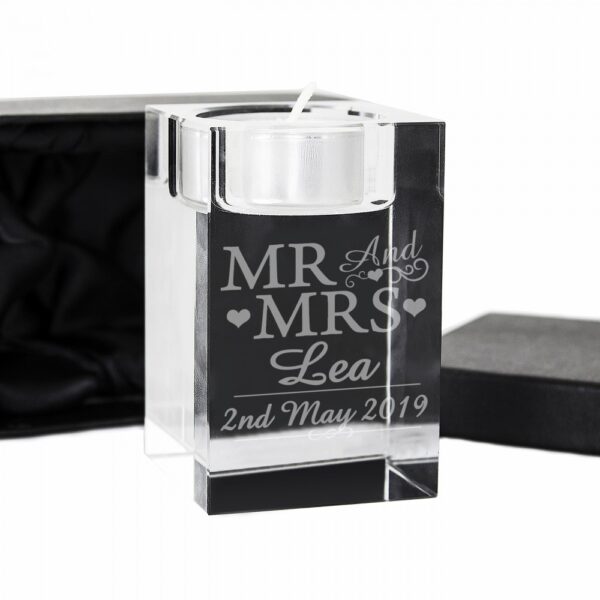 Personalised Mr & Mrs Glass Tea Light Candle Holder - Image 2