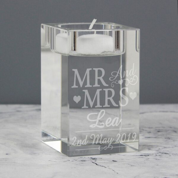 Personalised Mr & Mrs Glass Tea Light Candle Holder - Image 3