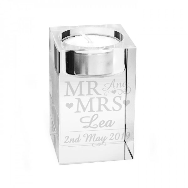 Personalised Mr & Mrs Glass Tea Light Candle Holder - Image 5