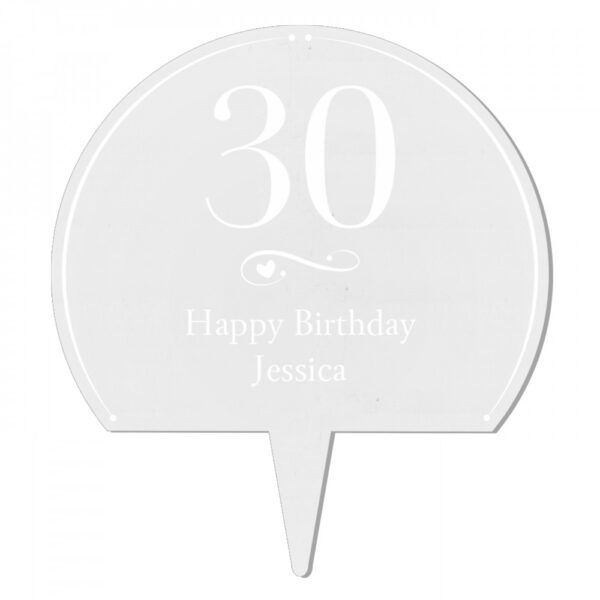 Personalised Swirls & Hearts Age Acrylic Cake Topper - Image 2