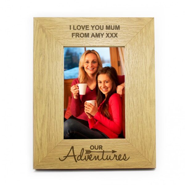 Personalised Our Adventures 6x4 Oak Finish Photo Frame - Image 2