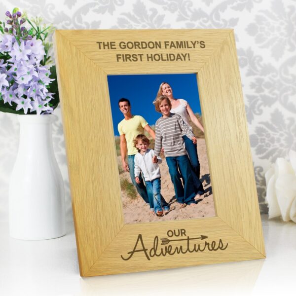 Personalised Our Adventures 6x4 Oak Finish Photo Frame - Image 3