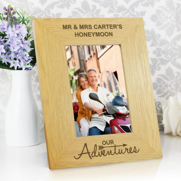 Personalised Our Adventures 6x4 Oak Finish Photo Frame - Image 4