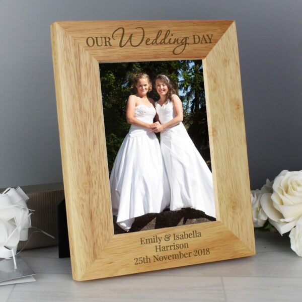 Personalised 'Our Wedding Day' 7x5 Wooden Photo Frame - Image 3