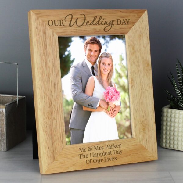 Personalised 'Our Wedding Day' 7x5 Wooden Photo Frame - Image 4