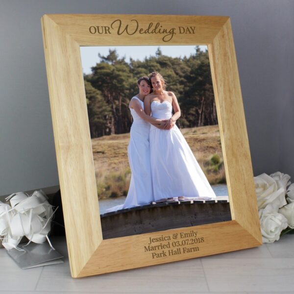 Personalised 'Our Wedding Day' 10x8 Wooden Photo Frame - Image 3
