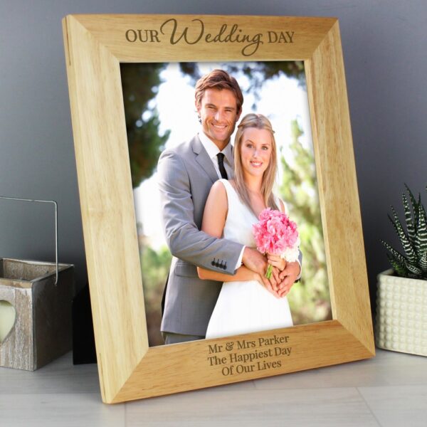 Personalised 'Our Wedding Day' 10x8 Wooden Photo Frame - Image 4