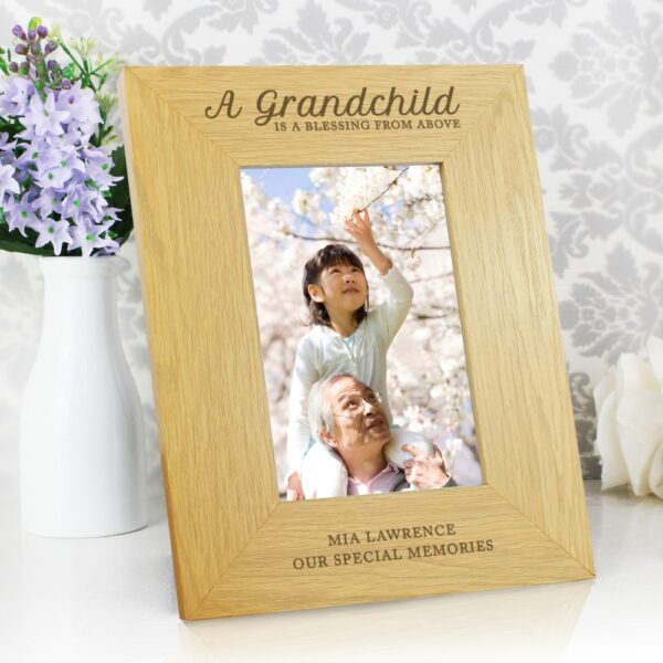 Personalised ""A Grandchild Is A Blessing"" 6x4 Oak Finish Photo Frame
