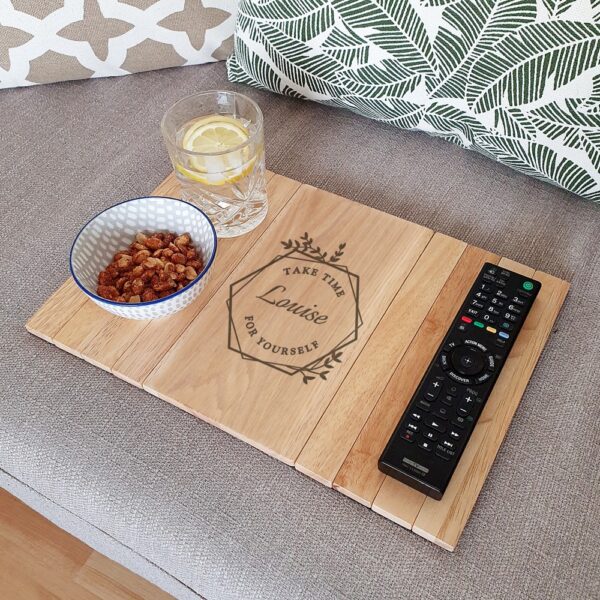 Personalised Take Time For Yourself Wooden Sofa Tray - Image 5