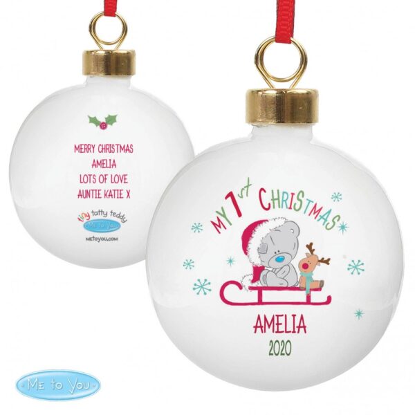 Personalised Tiny Tatty Teddy My 1st Christmas Sleigh Bauble - Image 2
