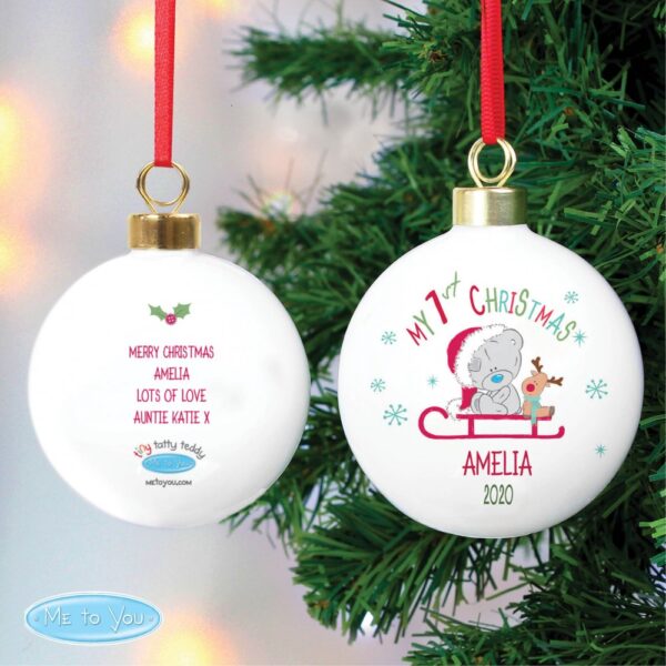 Personalised Tiny Tatty Teddy My 1st Christmas Sleigh Bauble - Image 3