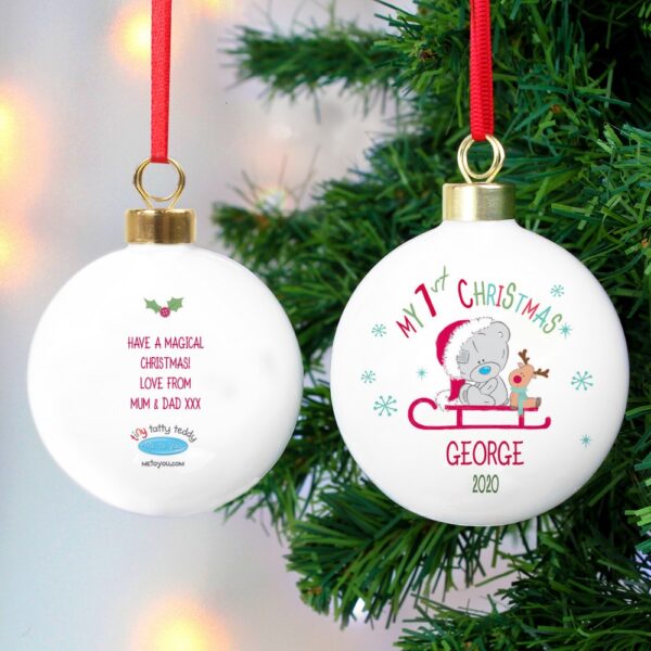 Personalised Tiny Tatty Teddy My 1st Christmas Sleigh Bauble - Image 5