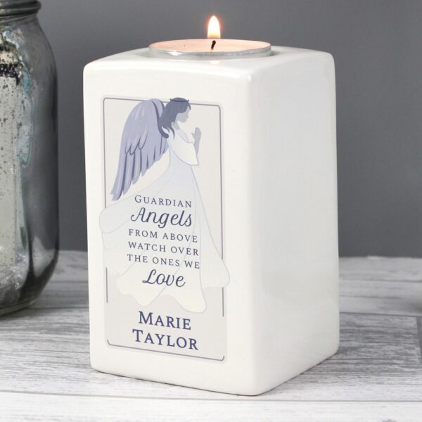Personalised Guardian Angel Ceramic Tea Light Candle Holder