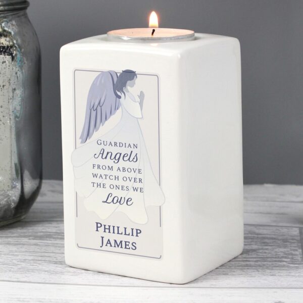 Personalised Guardian Angel Ceramic Tea Light Candle Holder - Image 3