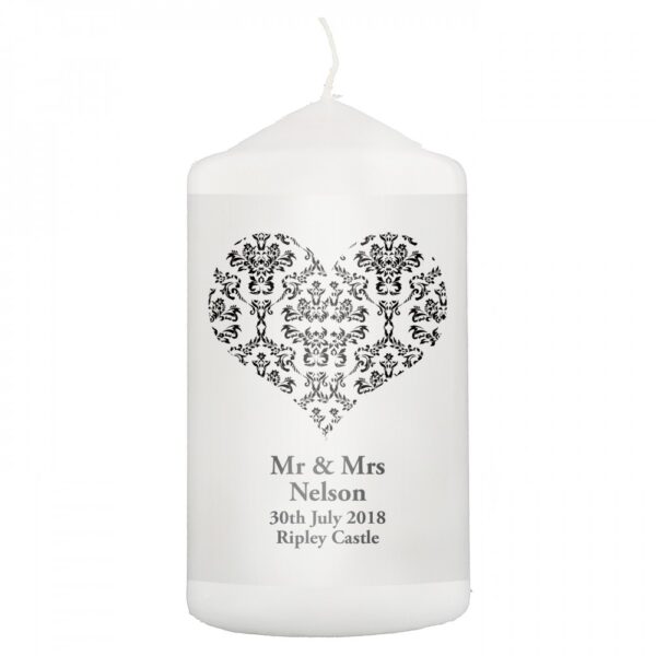 Personalised Black Damask Heart Candle - Image 2