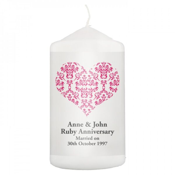 Personalised Ruby Damask Heart Candle - Image 2