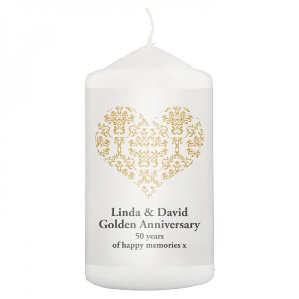Personalised Gold Damask Heart Candle - Image 2