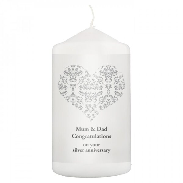 Personalised Silver Damask Heart Candle - Image 2