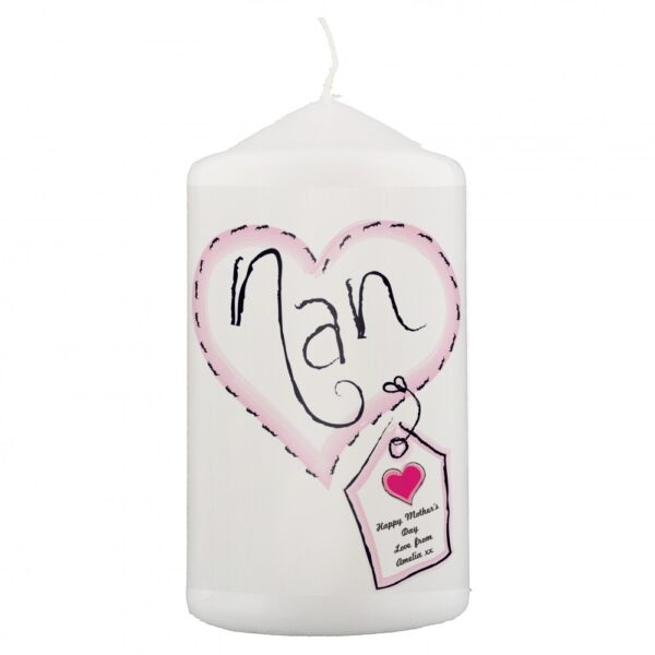 Personalised Heart Stitch Nan Candle - Image 2
