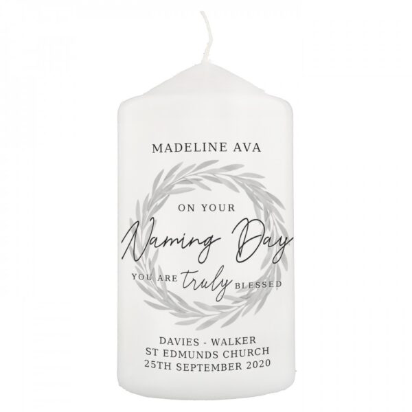 Personalised Truly Blessed Naming Day Pillar Candle - Image 2