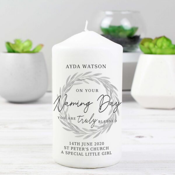 Personalised Truly Blessed Naming Day Pillar Candle - Image 3
