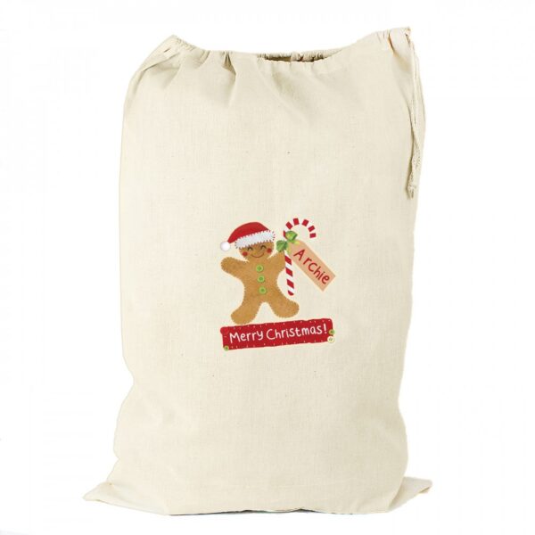 Personalised Gingerbread Man Cotton Sack - Image 2