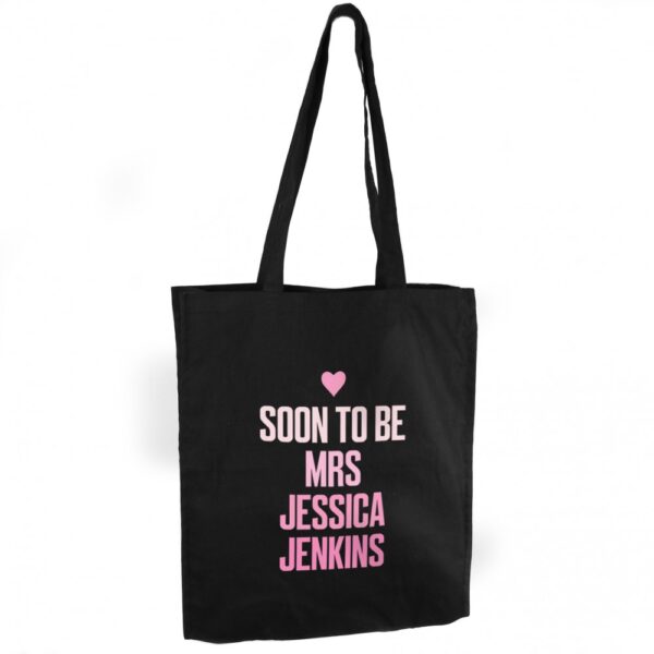 Personalised Pink Text Black Cotton Bag - Image 2