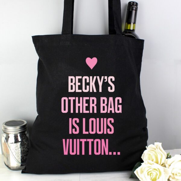 Personalised Pink Text Black Cotton Bag - Image 3