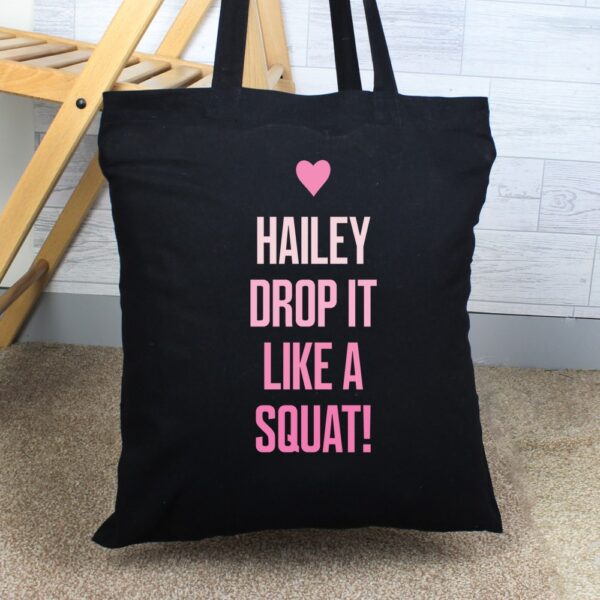 Personalised Pink Text Black Cotton Bag - Image 5
