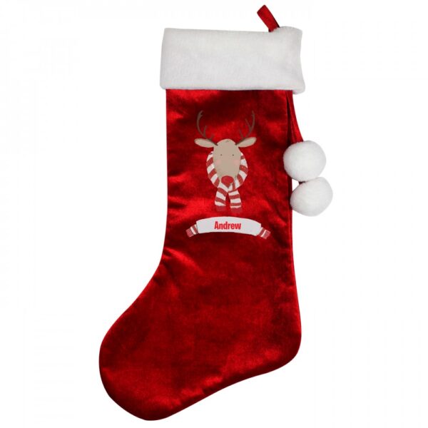 Personalised Retro Reindeer Luxury Red Stocking - Image 2