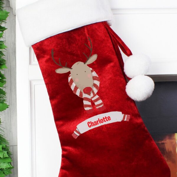 Personalised Retro Reindeer Luxury Red Stocking - Image 4