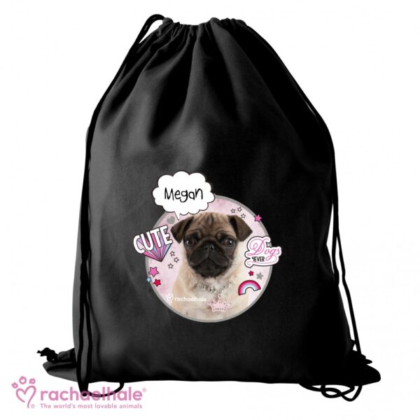 Personalised Rachael Hale Doodle Pug Black Swim & Kit Bag - Image 2