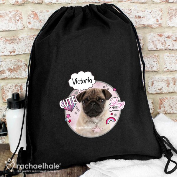 Personalised Rachael Hale Doodle Pug Black Swim & Kit Bag - Image 5