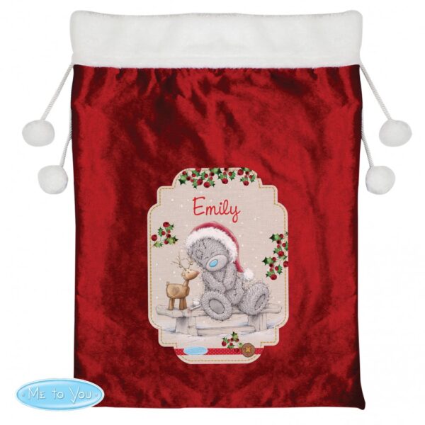 Personalised Me to You Reindeer Luxury Pom Pom Red Sack - Image 2