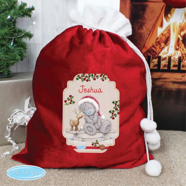 Personalised Me to You Reindeer Luxury Pom Pom Red Sack - Image 3